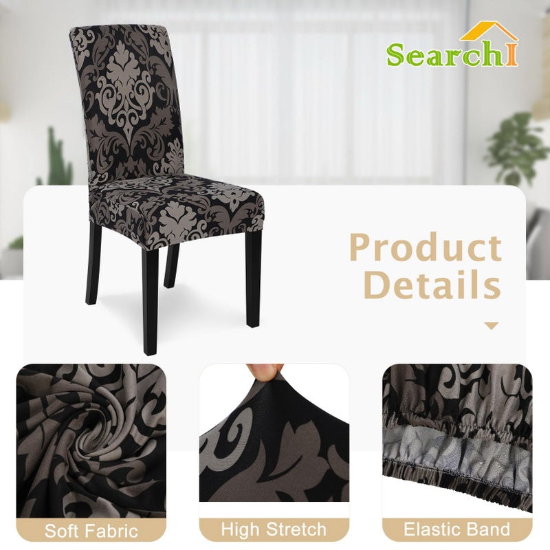 SearchI Dining Room Chair Covers Slipcovers Set of 6, Spandex Super Fit Stretch Removable Washable Kitchen Parsons Chair Covers Protector for Dining Room,Hotel,Ceremony,Black/Brown - Image 3